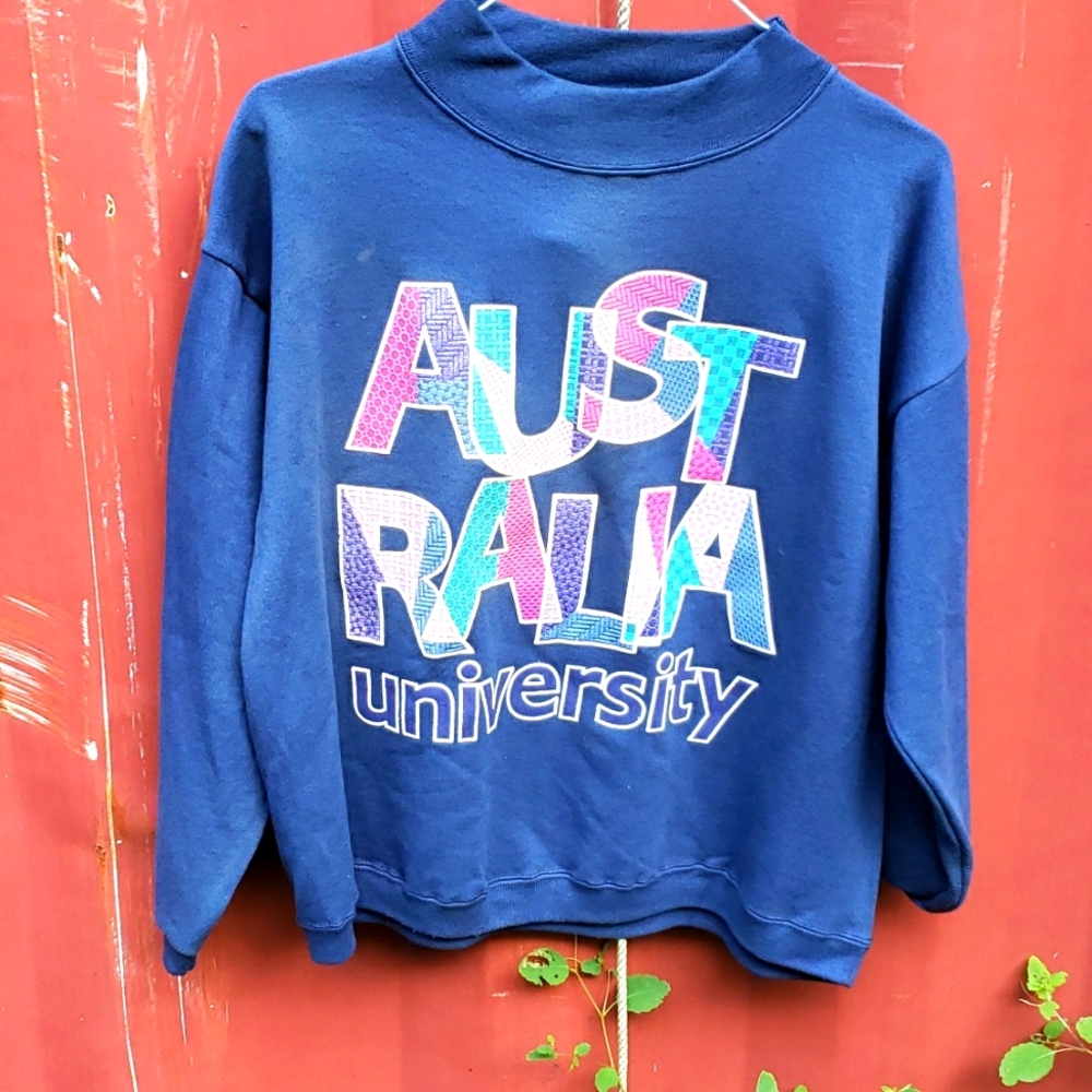 Vintage y2k ROSS Australia University Mock neck oversize Sweatshirt OS Unisex
